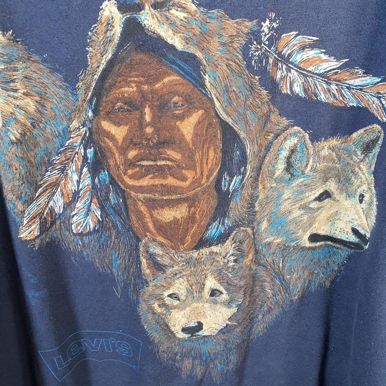Vintage Fruit Of The Loom Wolves Native American 90s USA Single Stitch T Shirt Men’s Large Blue