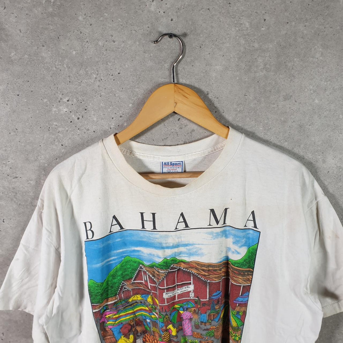 Vintage AllSport USA 1993 Bahama Graphic Single Stitch T Shirt Men’s XL White Big Fish Vintage