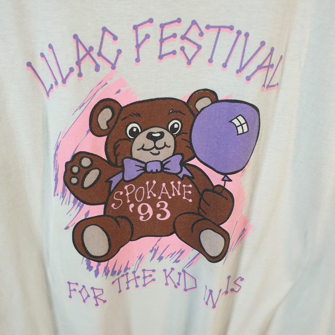 Vintage Hanes Spokan 1993 Lilac Festival Teddy Bear USA Single Stitch T Shirt Men’s Large White