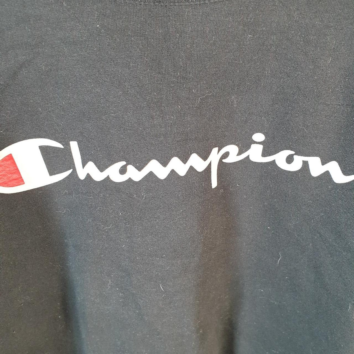 Vintage Champion Sweatshirt Men’s Medium Black USA Y2K Pullover Embroidered Logo