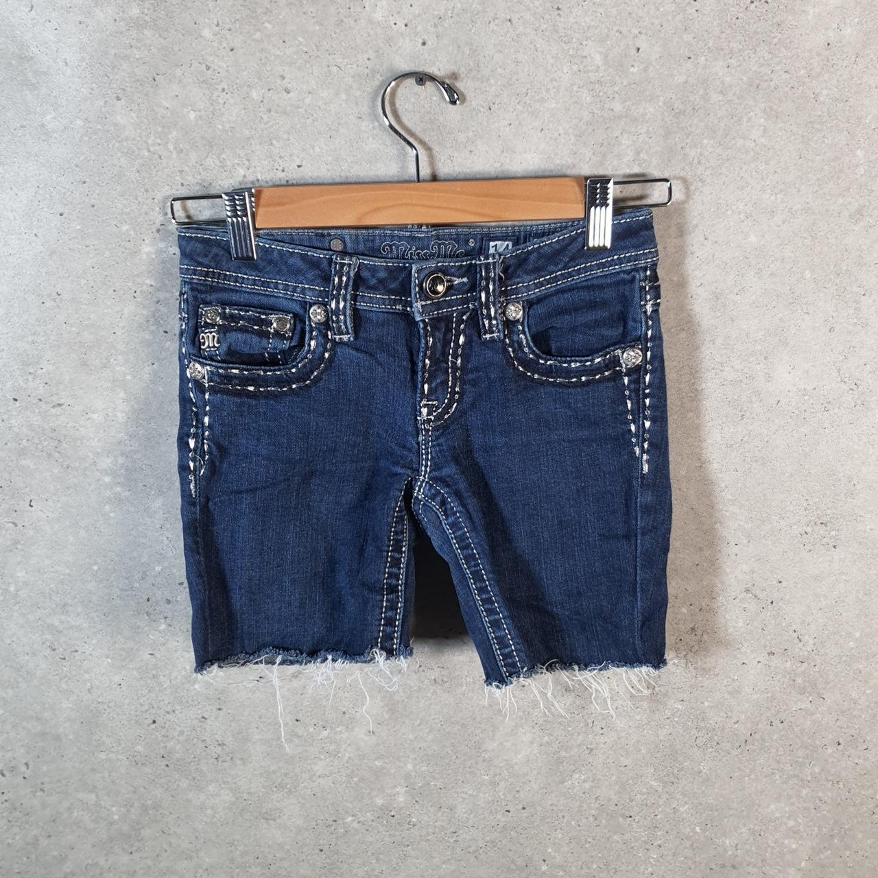Vintage Miss Me Baggy Y2K Hip Hop Jeans Shorts Jorts Womens W24 Blue Denim Low Rise