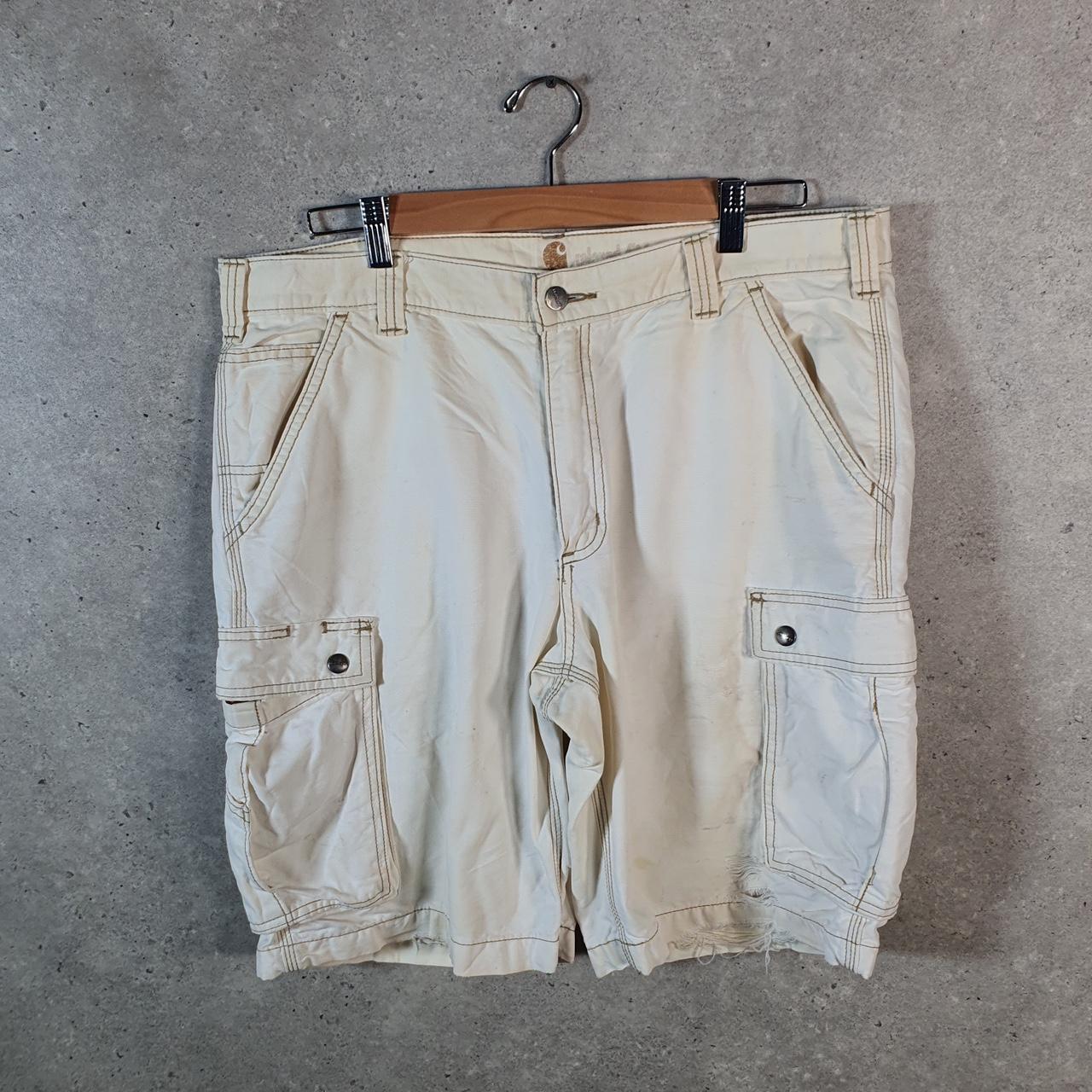 Vintage Carhartt Baggy Carpenter Shorts Jorts Cargo Men’s W36 Beige Relaxed Fit Workwear Big Fish Vintage