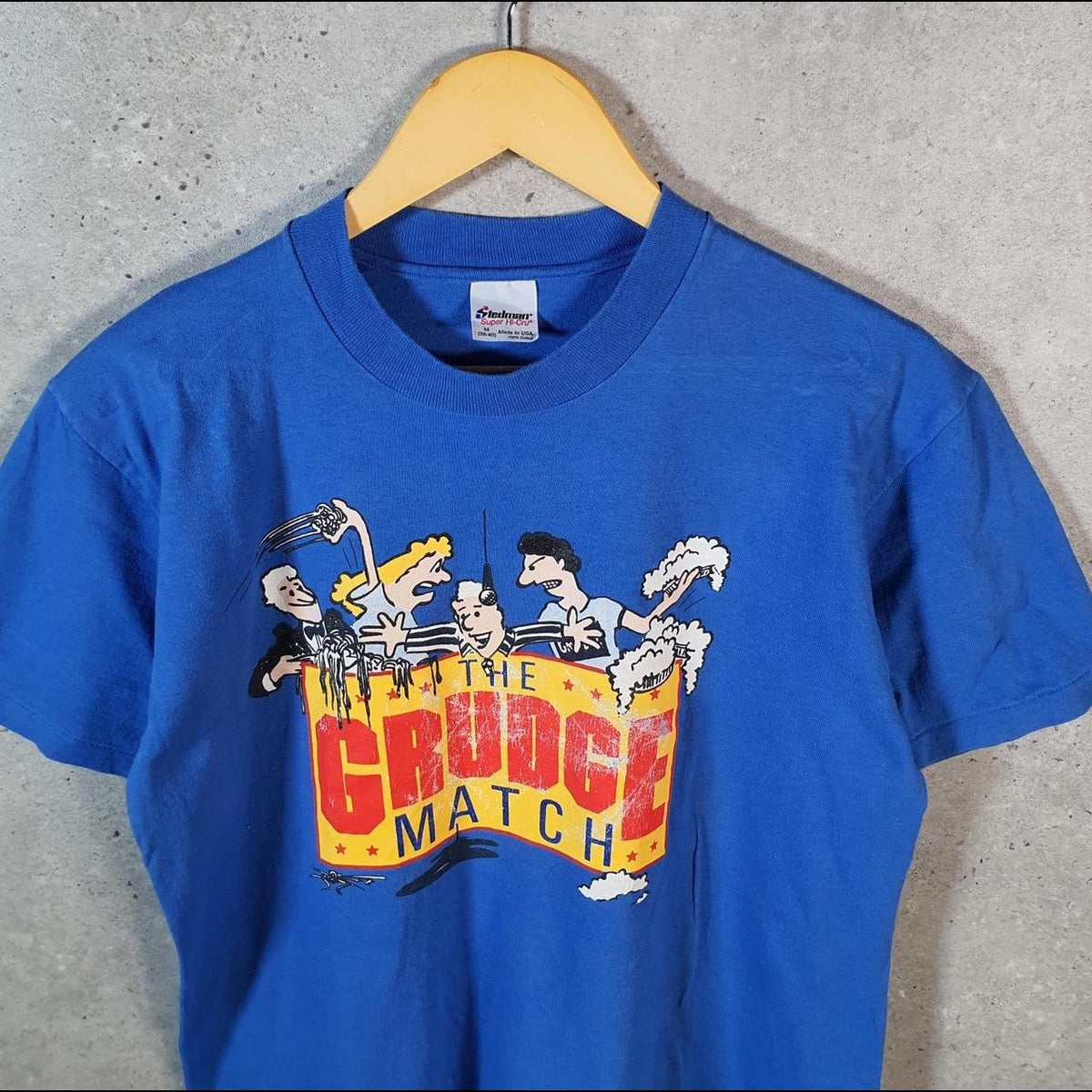 Vintage Stedman The Grudge Match 90s USA Single Stitch T Shirt Men’s Medium Blue C9455