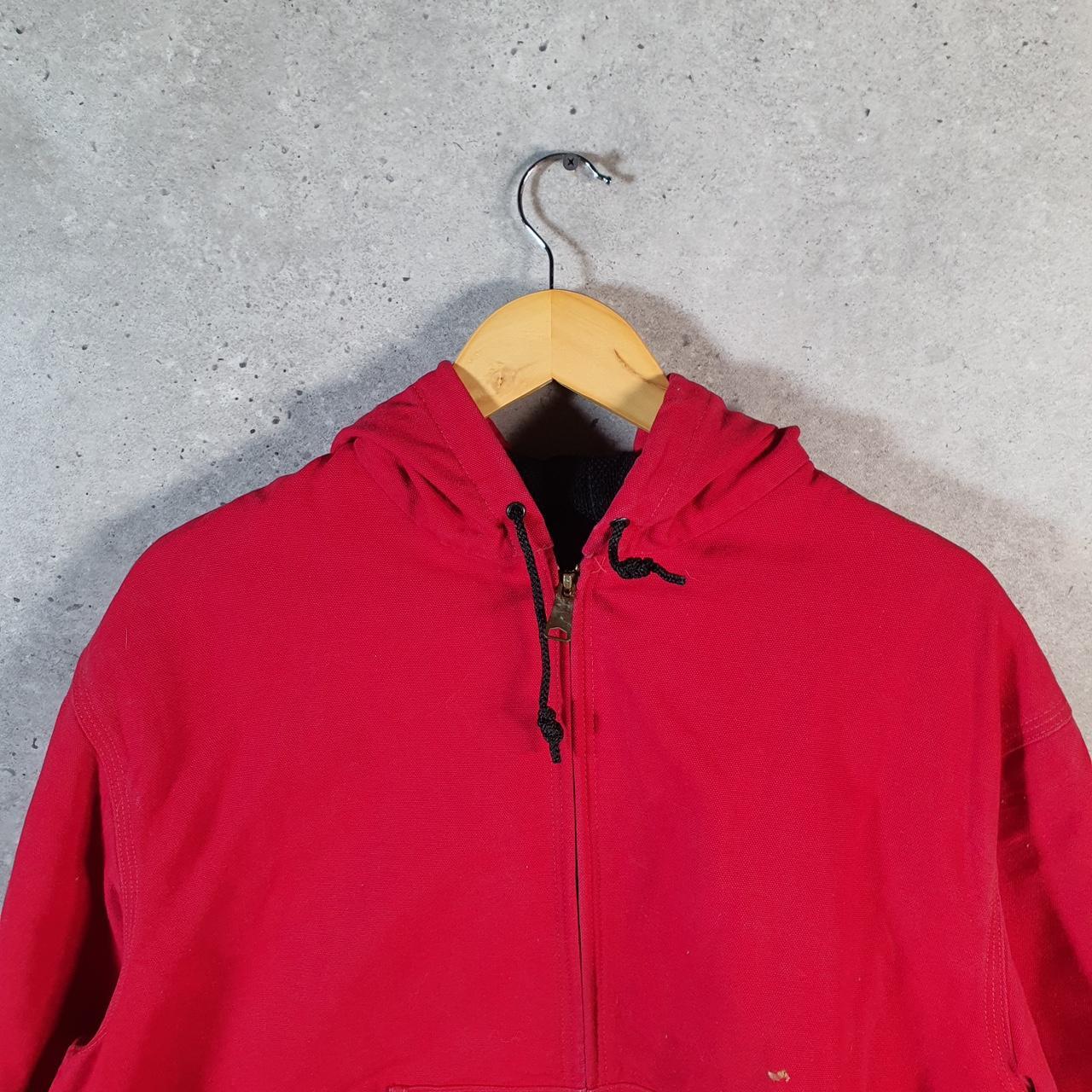 Vintage Carhartt 90s Active Hooded Jacket Men’s XL Red Workwear J03RED Canvas USA Big Fish Vintage