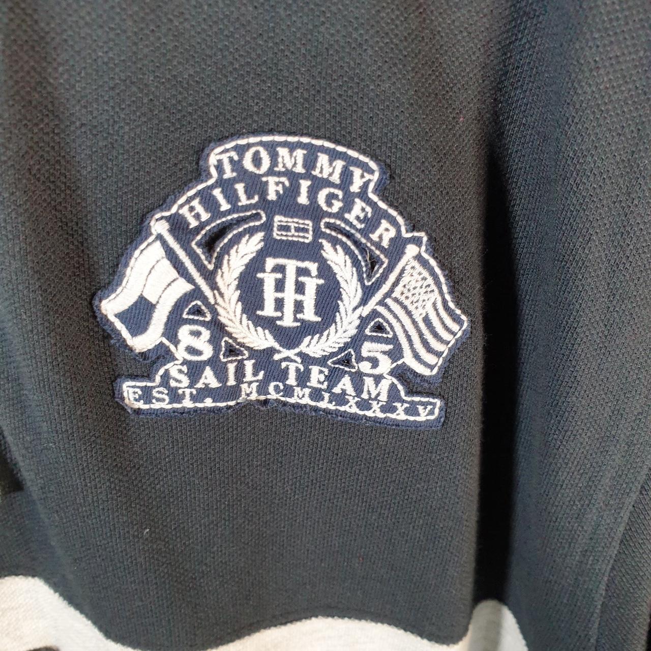 Vintage Tommy Hilfiger Spellout Crest Badges Polo Shirt Men’s Large Black Embroidered