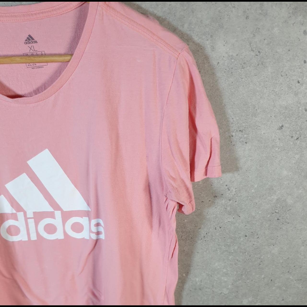 Vintage Adidas Spellout T Shirt Womens XL Pink Three Stripes Logo Athletic
