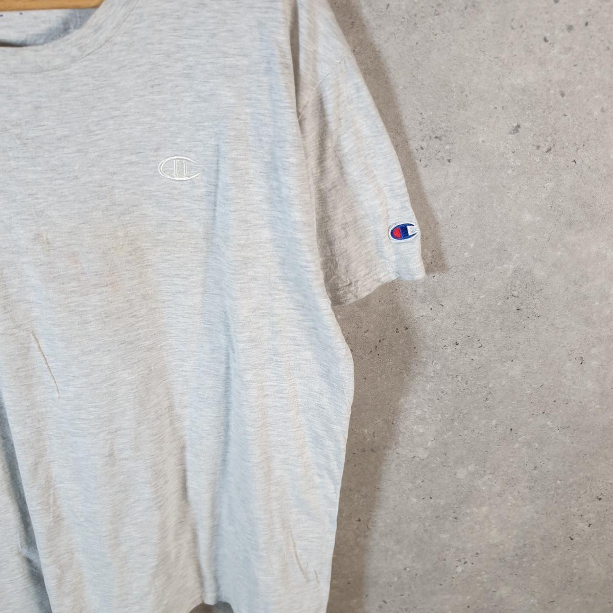Vintage Champion Spellout T Shirt Men’s Large Grey USA Athletic