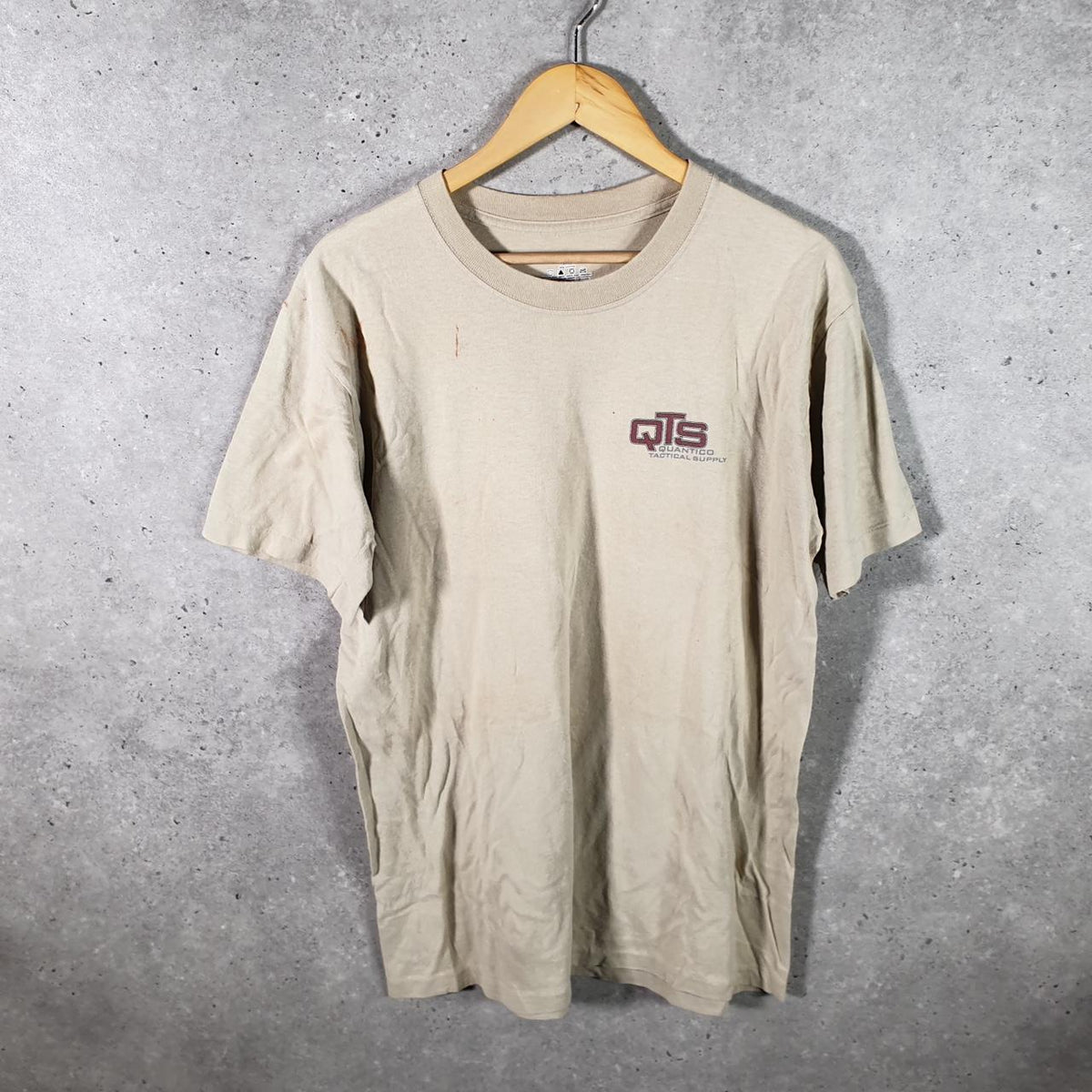 Vintage Duke Quantico Tactical Supply 90s USA Single Stitch T Shirt Men’s Large Beige