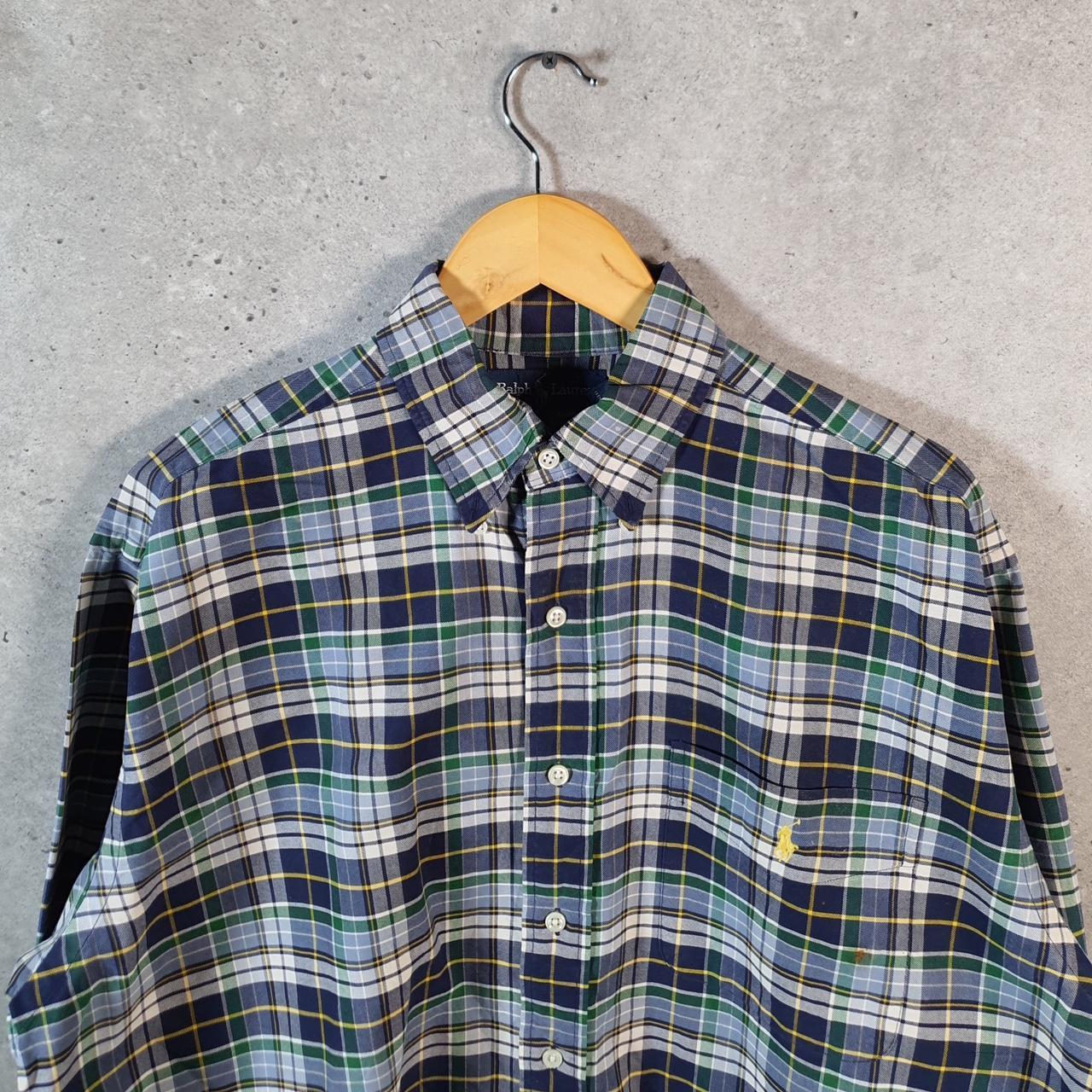 Vintage Ralph Lauren Button Down Shirt Men’s Medium Blue Checkered Big Shirt Pony Casual C8459