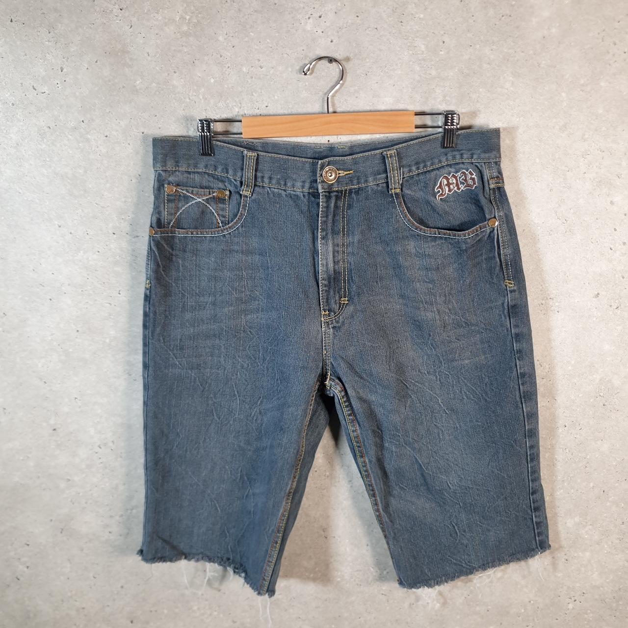 Vintage Makaveli Baggy Y2K Hip Hop Jeans Shorts Jorts Mens W36 Blue Denim USA Big Fish Vintage