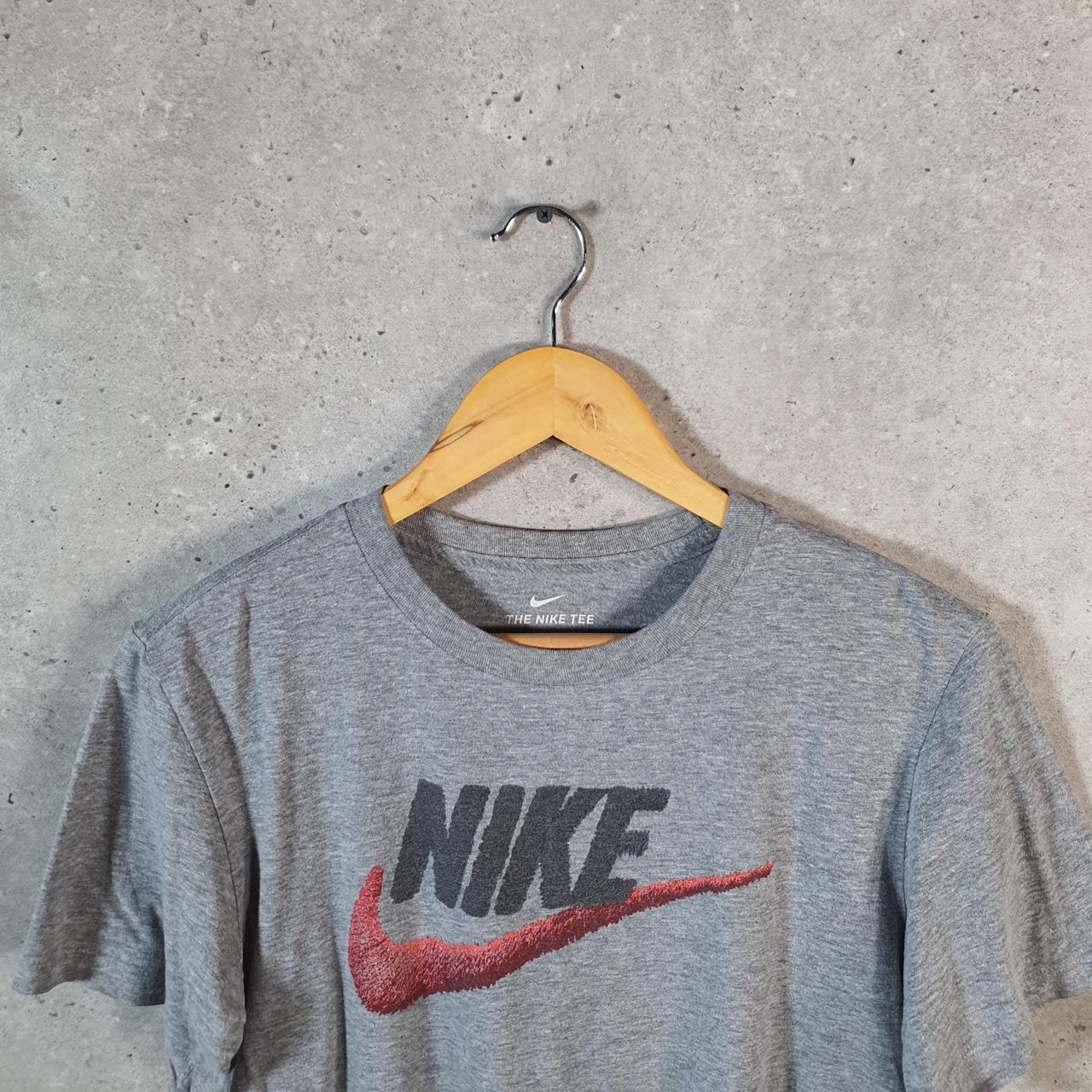Vintage Nike Club T Shirt Men’s Small Grey Printed Single Swoosh Logo Athletic Big Fish Vintage