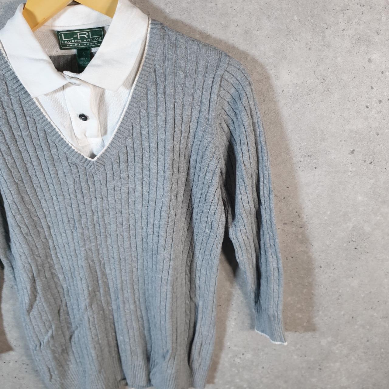 Vintage Ralph Lauren Polo Cable Knit Sweater Womens Small Grey Cotton Pullover