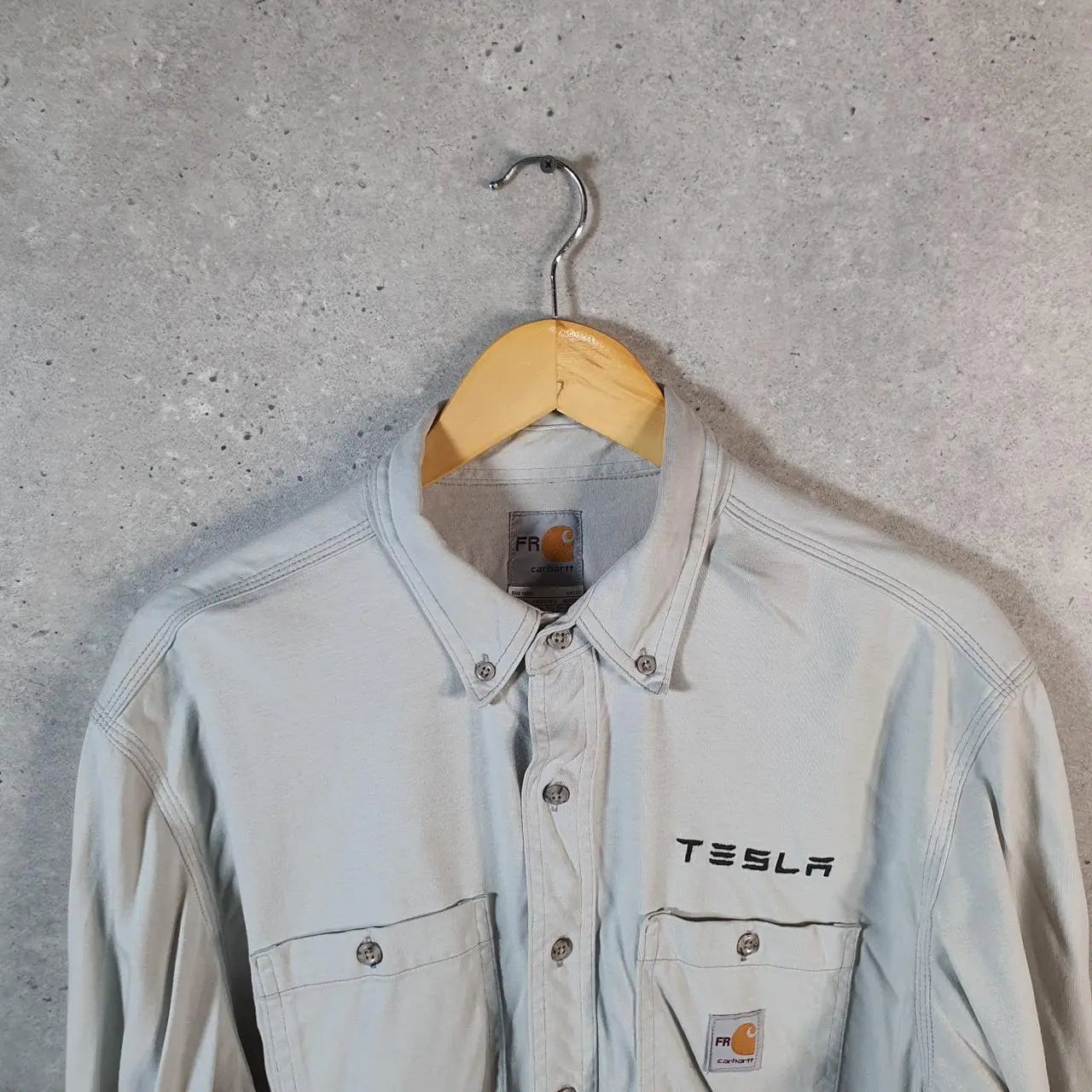 Vintage Carhartt FR Shirt Button Down Mens Large Grey Chore Utility Relaxed - Big Fish Vintage