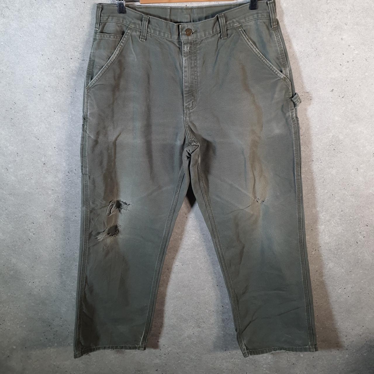 Vintage Carhartt Carpenter Trousers Mens W34 L30 Khaki Green Dungaree Fit Workwear USA