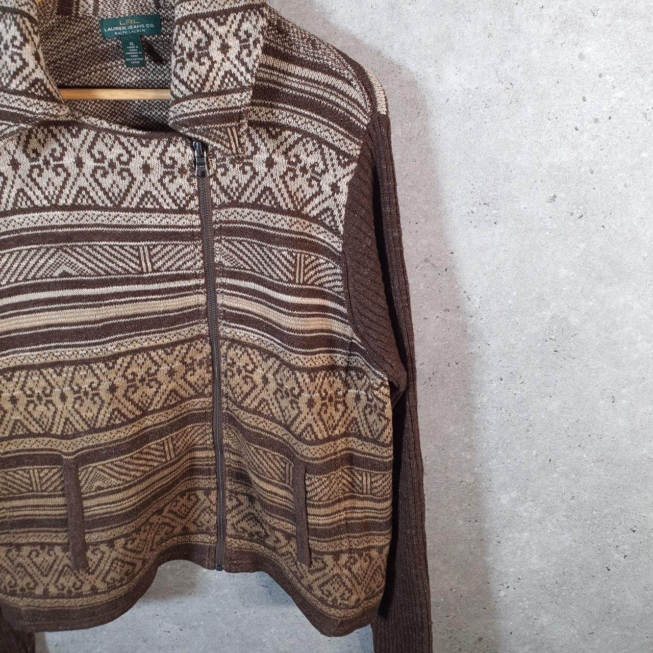 Vintage Ralph Lauren Polo Knit Sweater Womens XL Brown Cotton Full Zip