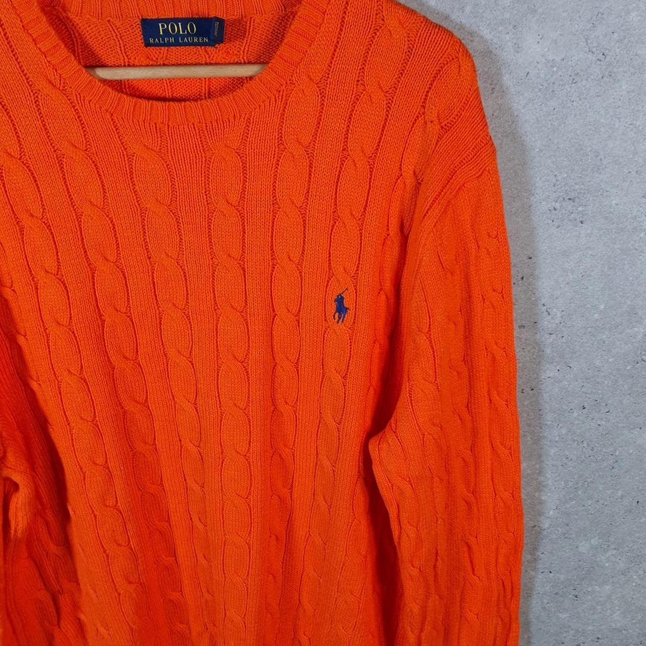 Vintage Ralph Lauren Polo Cable Knit Sweatshirt Men’s XL Orange Cotton Pullover Pony
