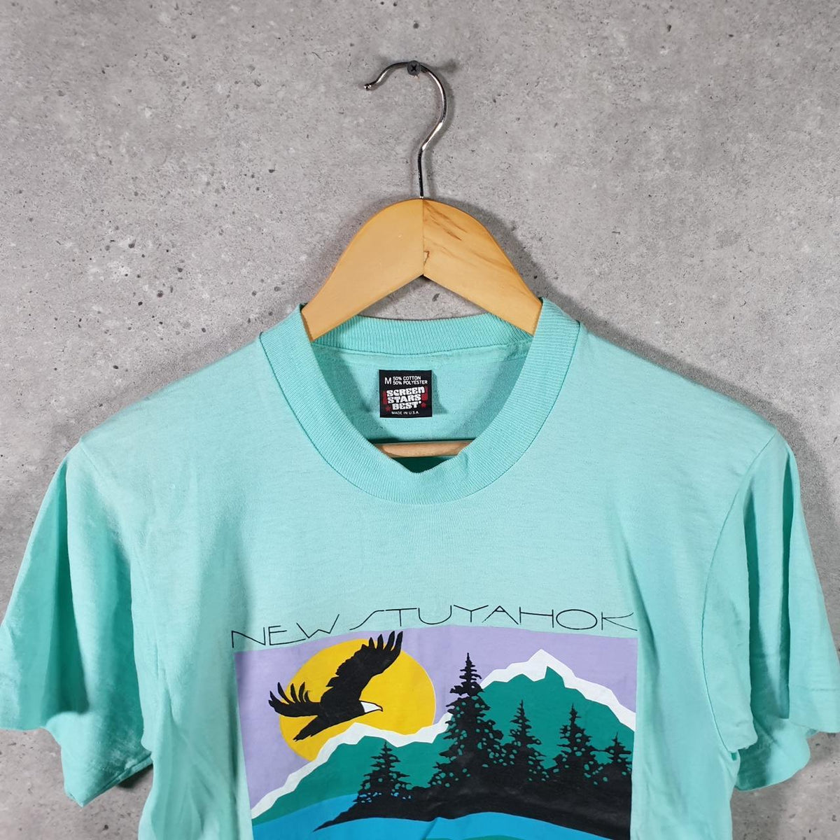 Vintage Screen Stars Best Alaska New Stuyahok USA Single Stitch T Shirt Men’s Medium Blue Big Fish Vintage