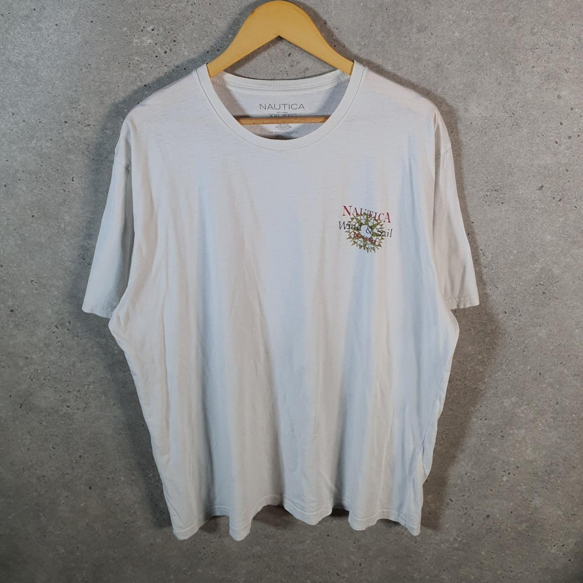 Vintage Nautica Sailing Graphic T Shirt Men’s 2XL White Casual Sports Logo Athletic