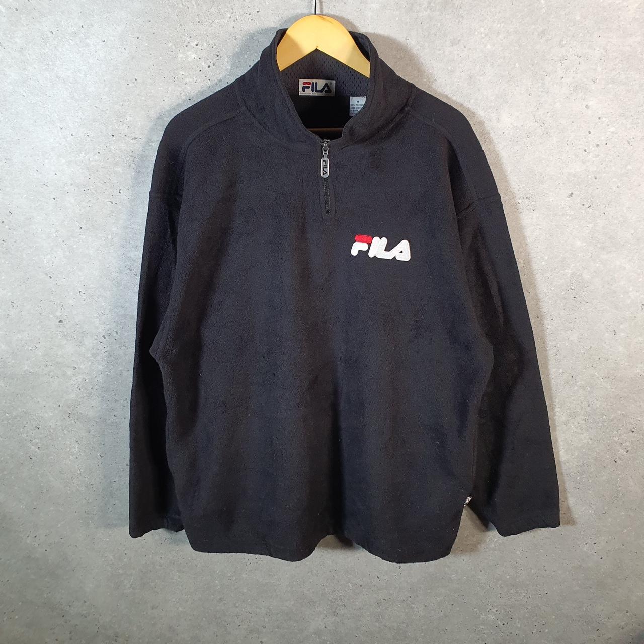 Vintage Fila 1/4 Zip Fleece Pullover Sweatshirt Mens Medium Black Embroidered Logo