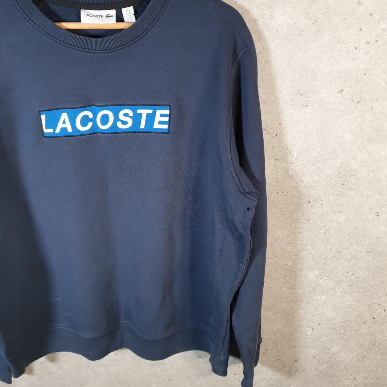 Vintage Lacoste Sweatshirt Men’s Large Navy Blue Pullover Logo Y2K Jumper Logo