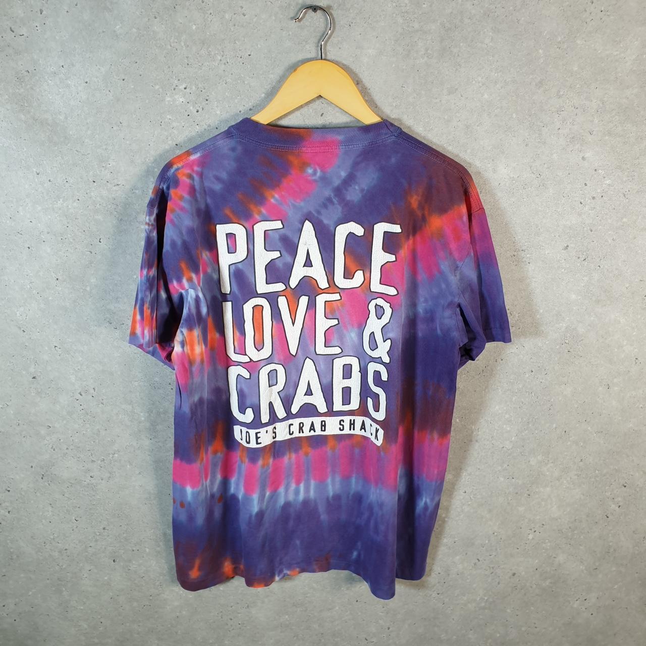 Vintage Alore Peace and Love Joes Crab Shack 90s USA Single Stitch T Shirt Men’s Large Tie Dye