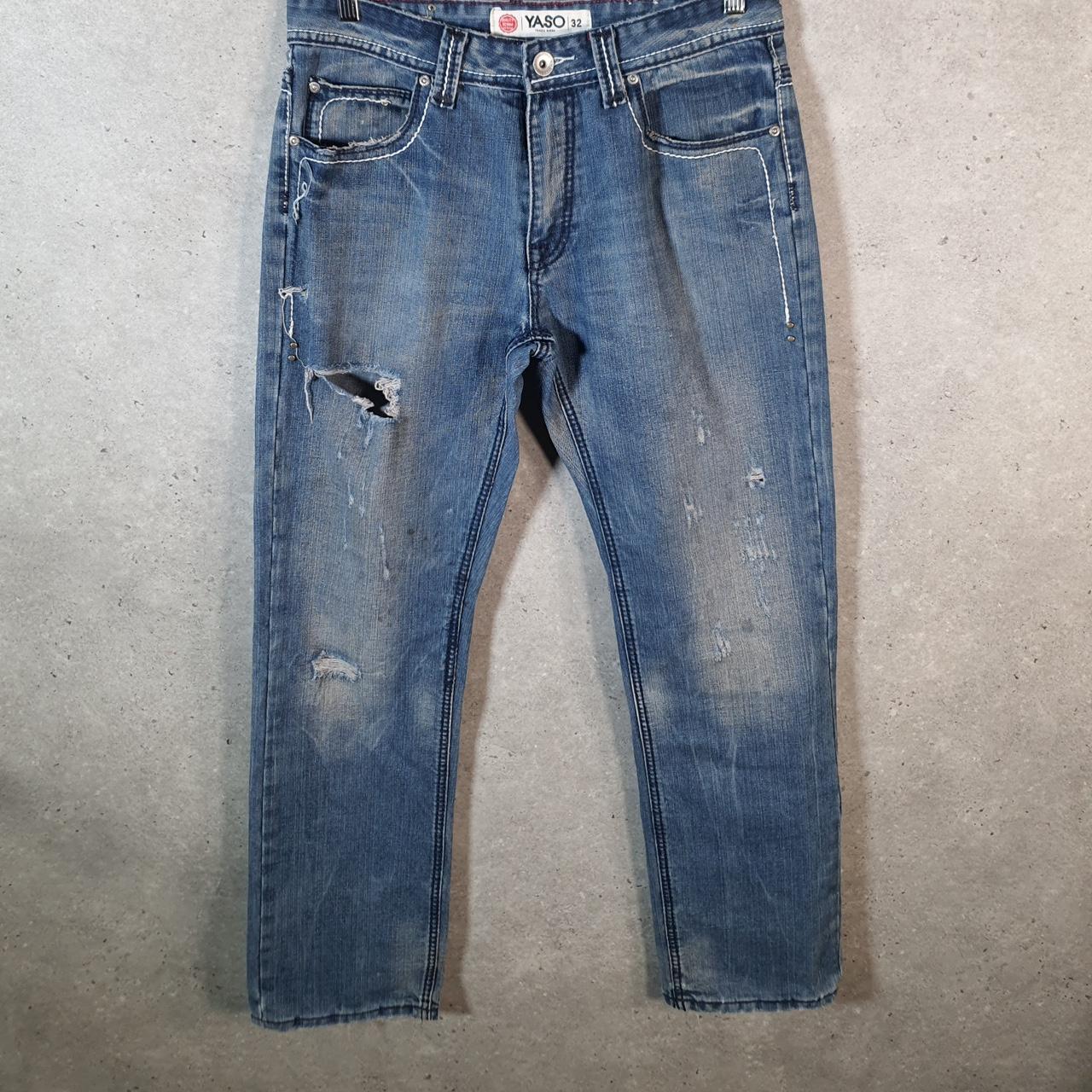 Vintage Yaso Baggy Y2K Hip Hop Jeans Mens W32 Blue Embroidered Denim Big Fish Vintage