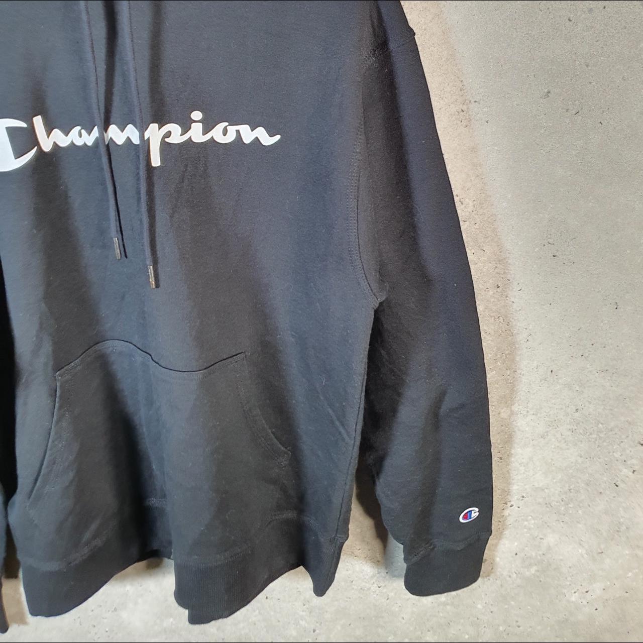 Vintage Champion Hoodie Men’s Medium Black USA Pullover Spellout Logo