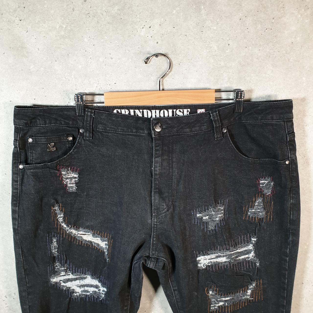 Vintage Grindhouse Baggy Y2K Hip Hop Jeans Mens W44 Black Embroidered Denim Big Fish Vintage