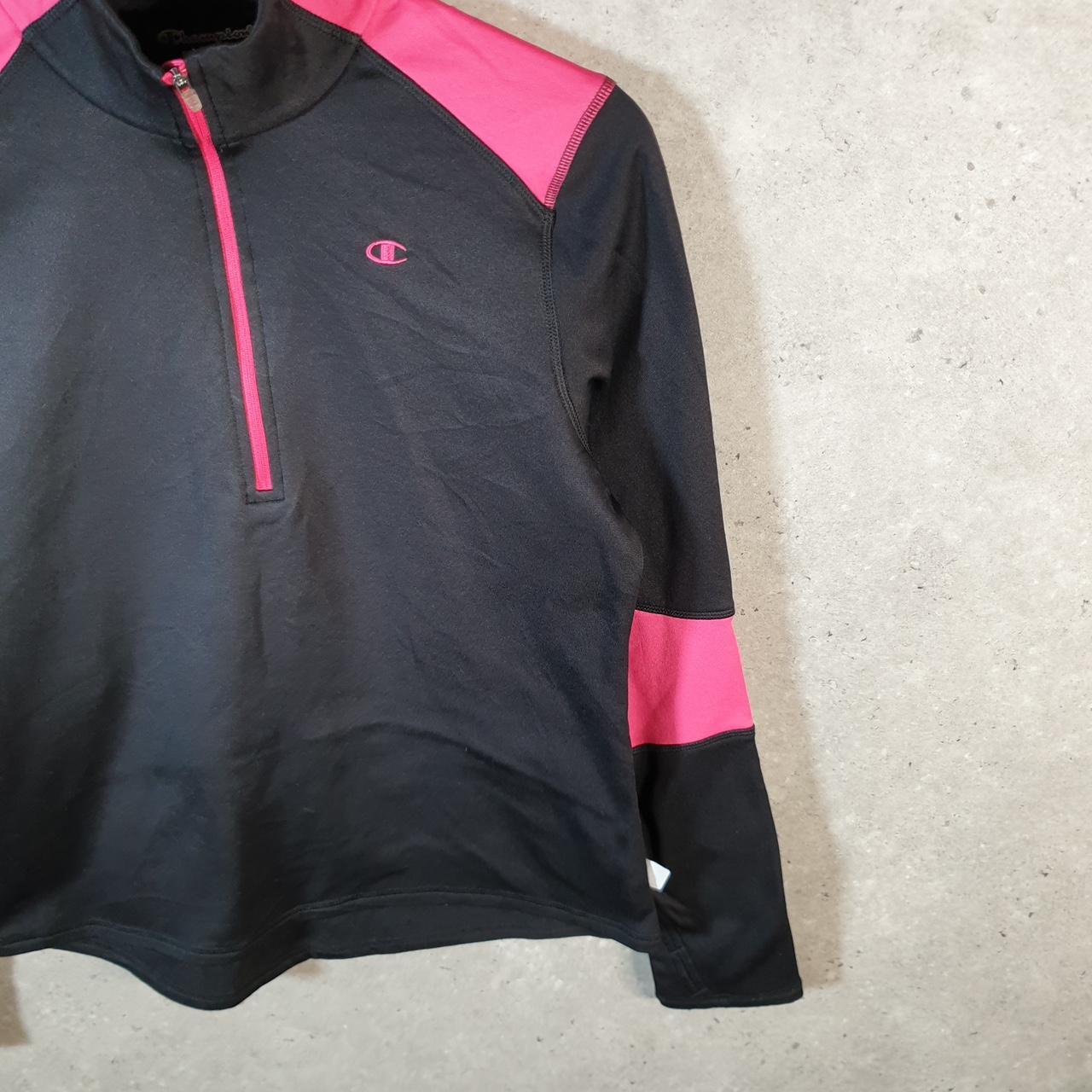 Vintage Champion Powertrain 1/4 Zip Sweatshirt Womens Medium Black Pullover Logo