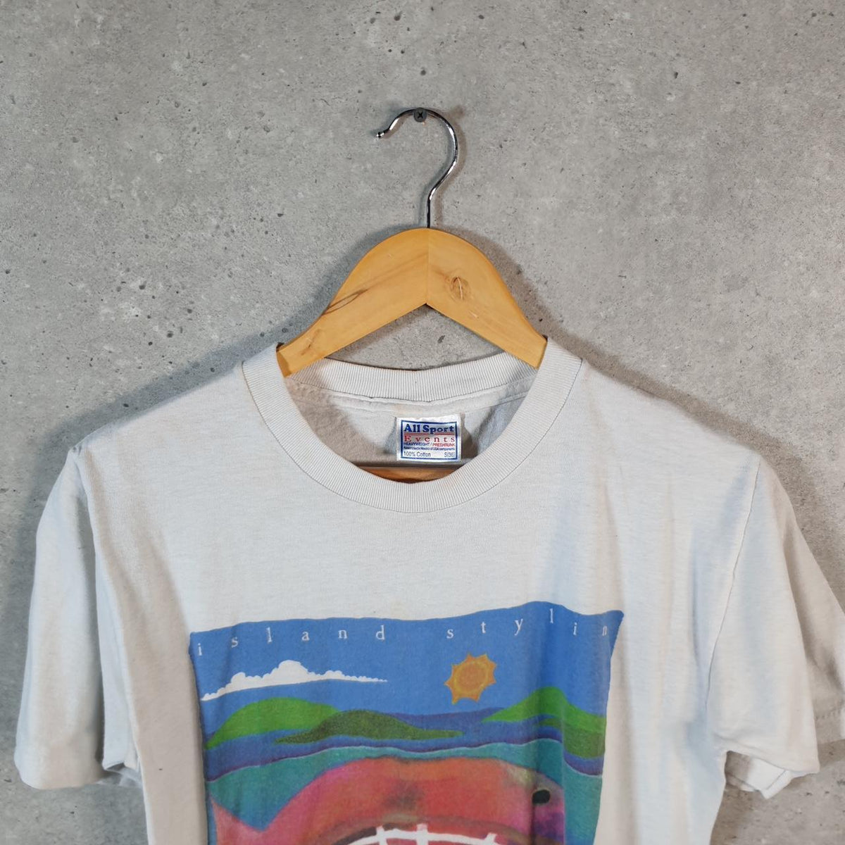 Vintage AllSport USA Island Stylin Royal Caribbean Single Stitch T Shirt Men’s Small  White Big Fish Vintage