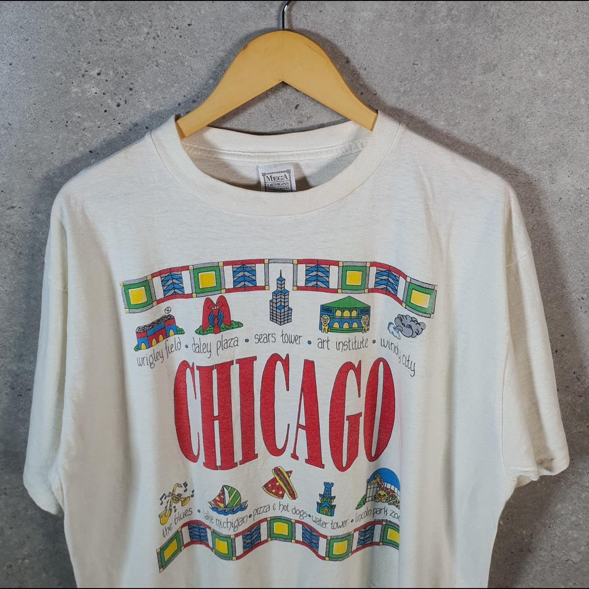 Vintage Mega Designs Chicago Graphic 90s USA Single Stitch T Shirt Men’s XL White