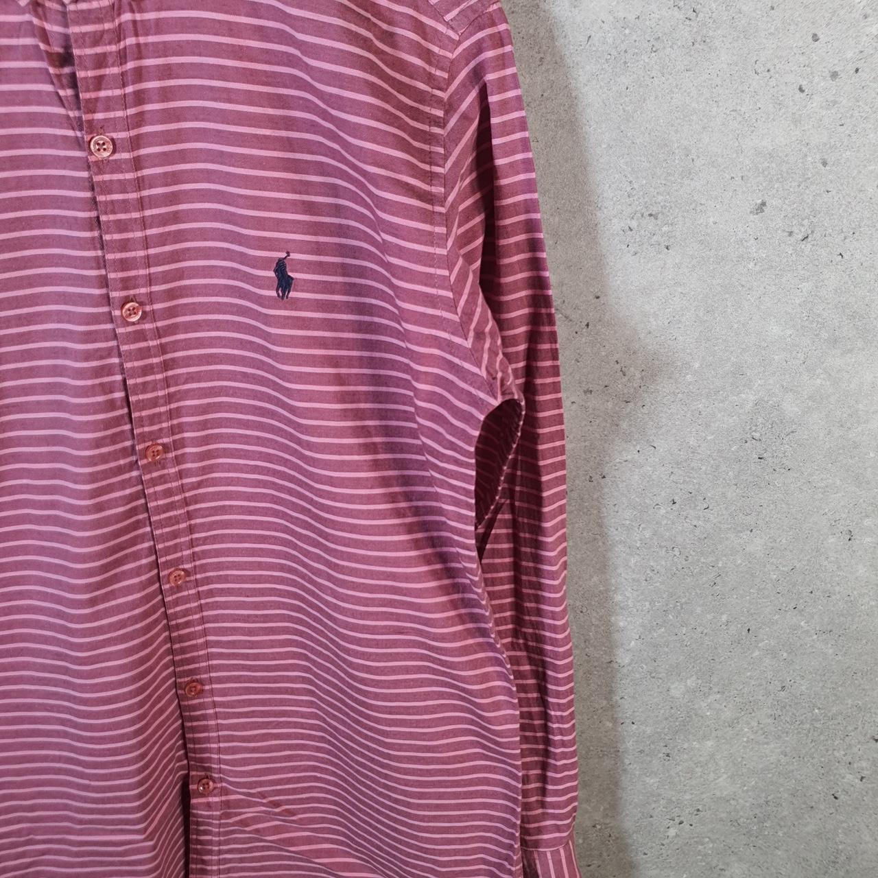 Vintage Ralph Lauren Button Down Shirt Men’s Large Pink Striped Slim Fit Cotton Pony