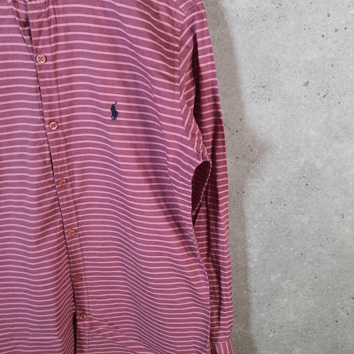 Vintage Ralph Lauren Button Down Shirt Men’s Large Pink Striped Slim Fit Cotton Pony