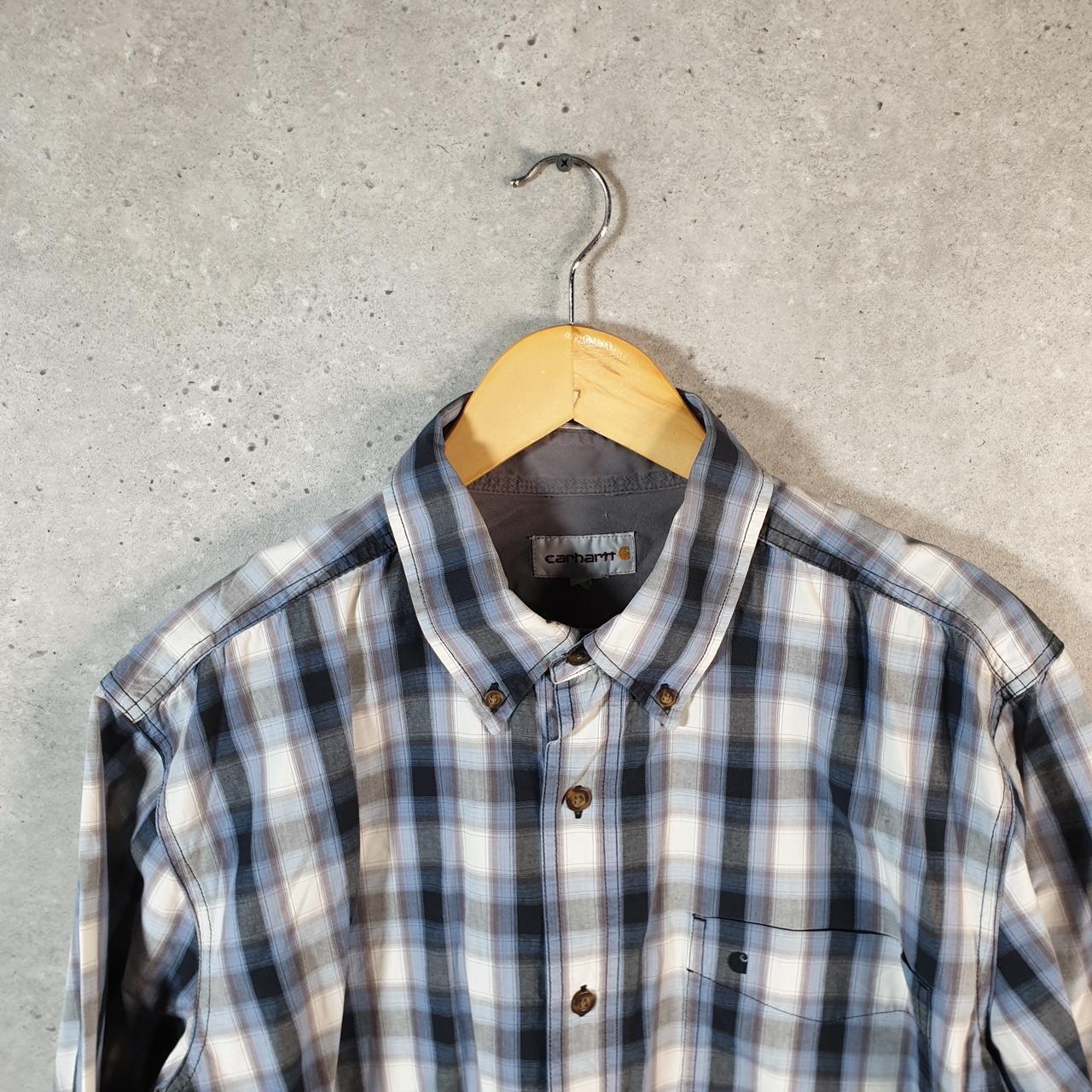 Vintage Carhartt Shirt Button Down Mens Large Blue Checkered Chore Utility Relaxed Big Fish Vintage