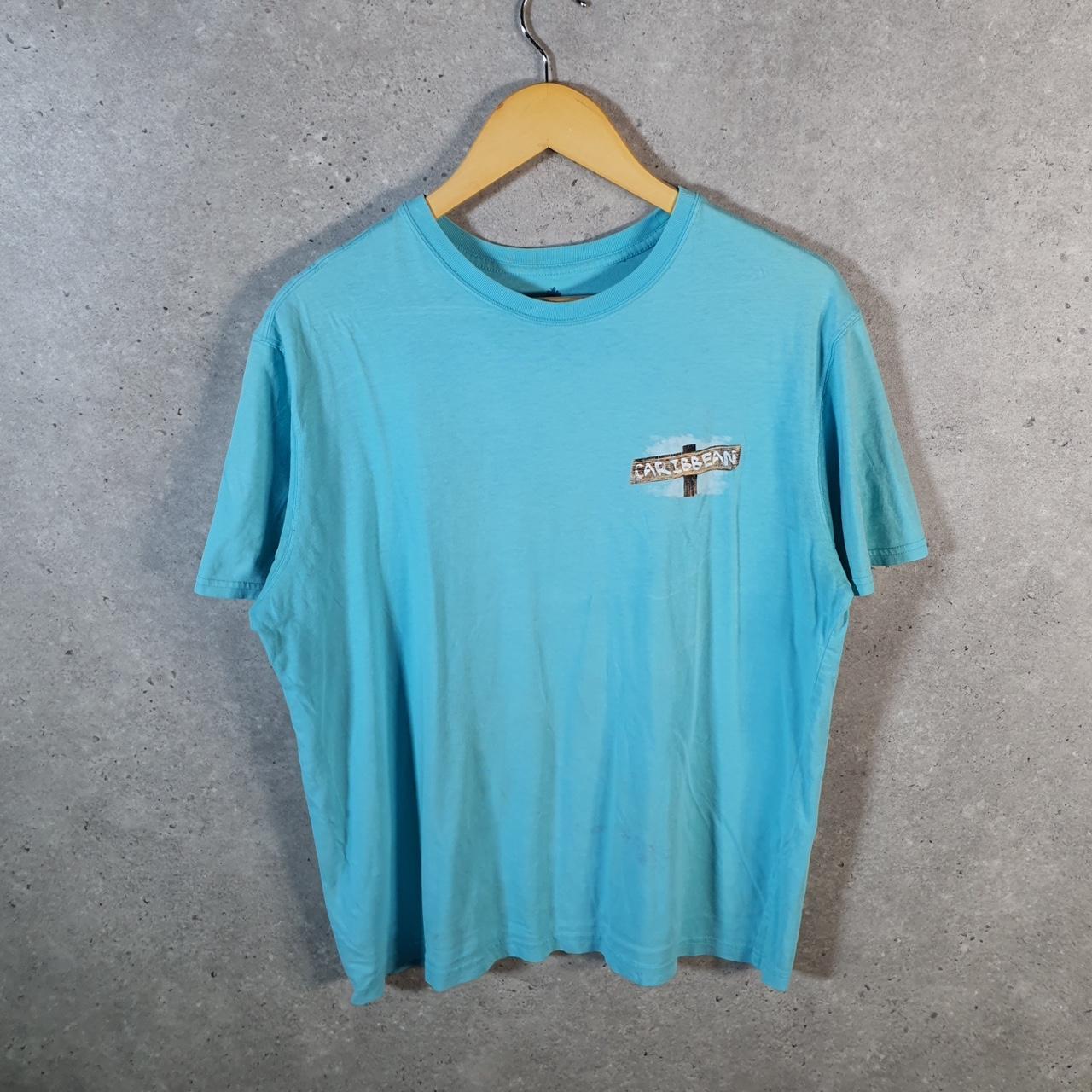 Vintage Caribbean Surf Shop T Shirt Men’s Large Blue Graphic Casual Logo Athletic