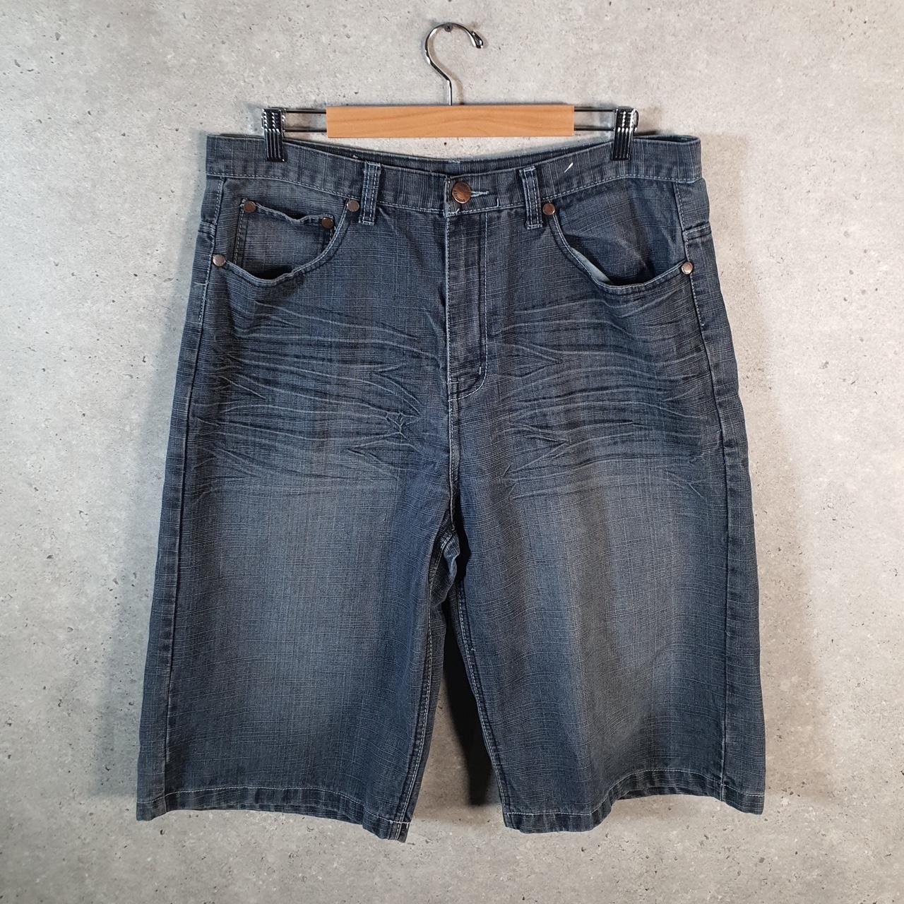 Vintage Brooklyn Express Baggy Y2K Hip Hop Jorts Shorts Mens W36 Grey Denim USA A4668