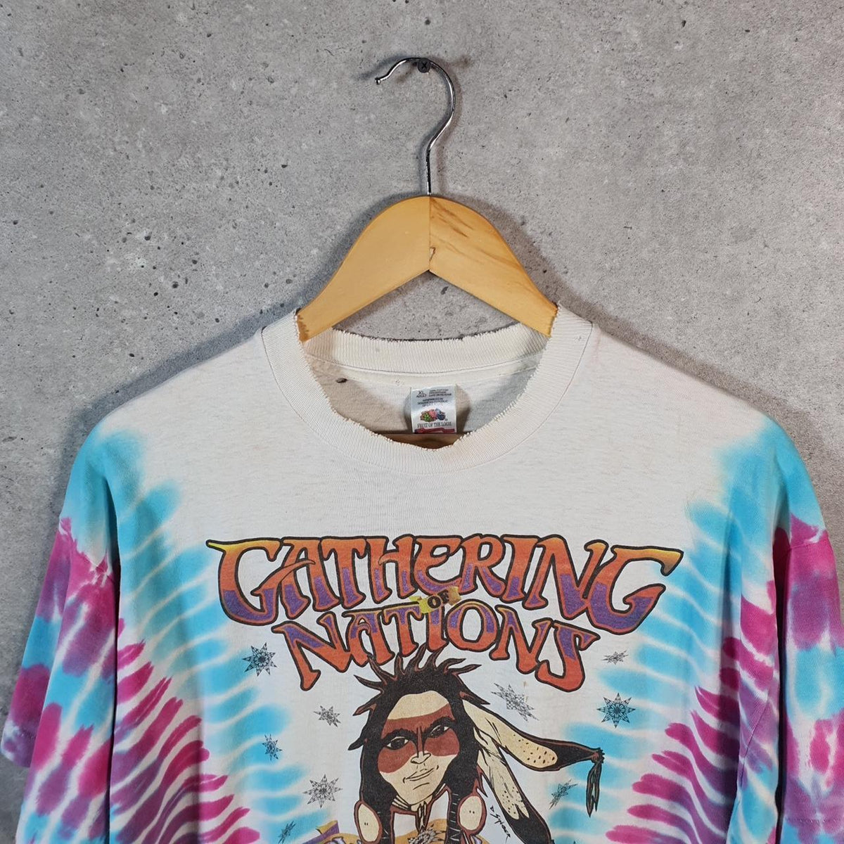 Vintage Fruit of the Loom Gathering Of Nations 1996 USA Single Stitch T Shirt Men’s XL White Big Fish Vintage