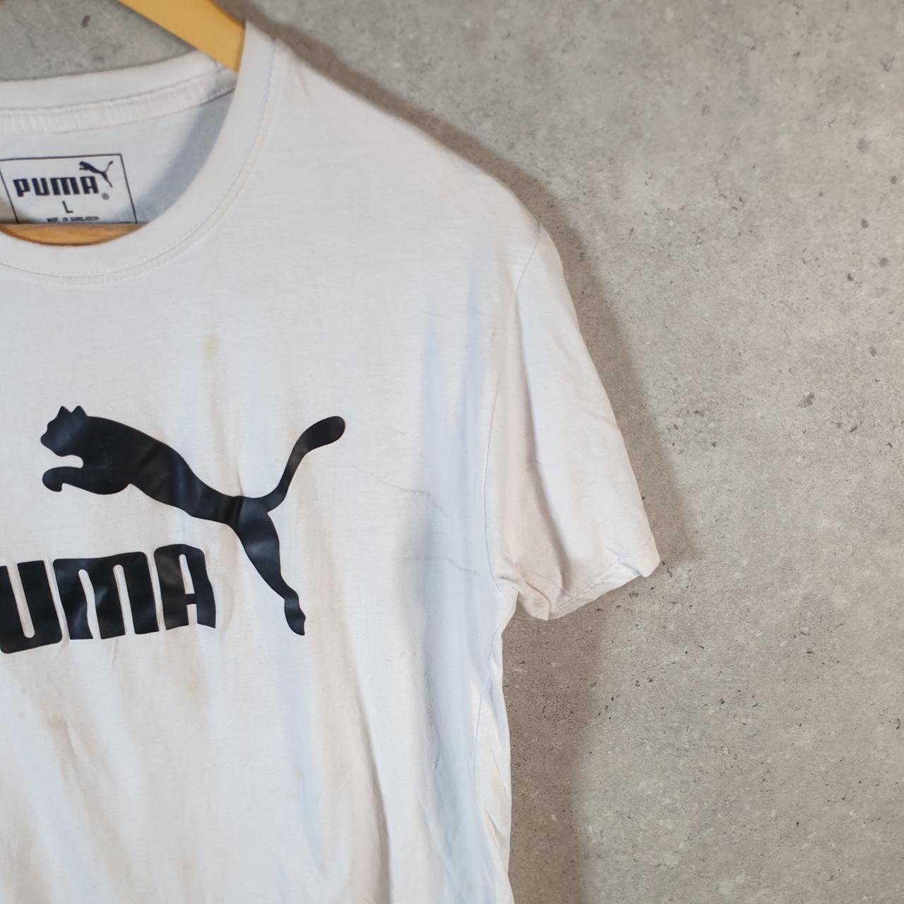 Vintage Puma Spellout T Shirt Mens Large Slim White sports Logo Athletic