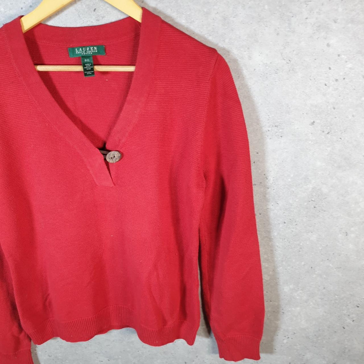 Vintage Ralph Lauren Polo Knit Sweater Womens Large Red Cotton Pullover