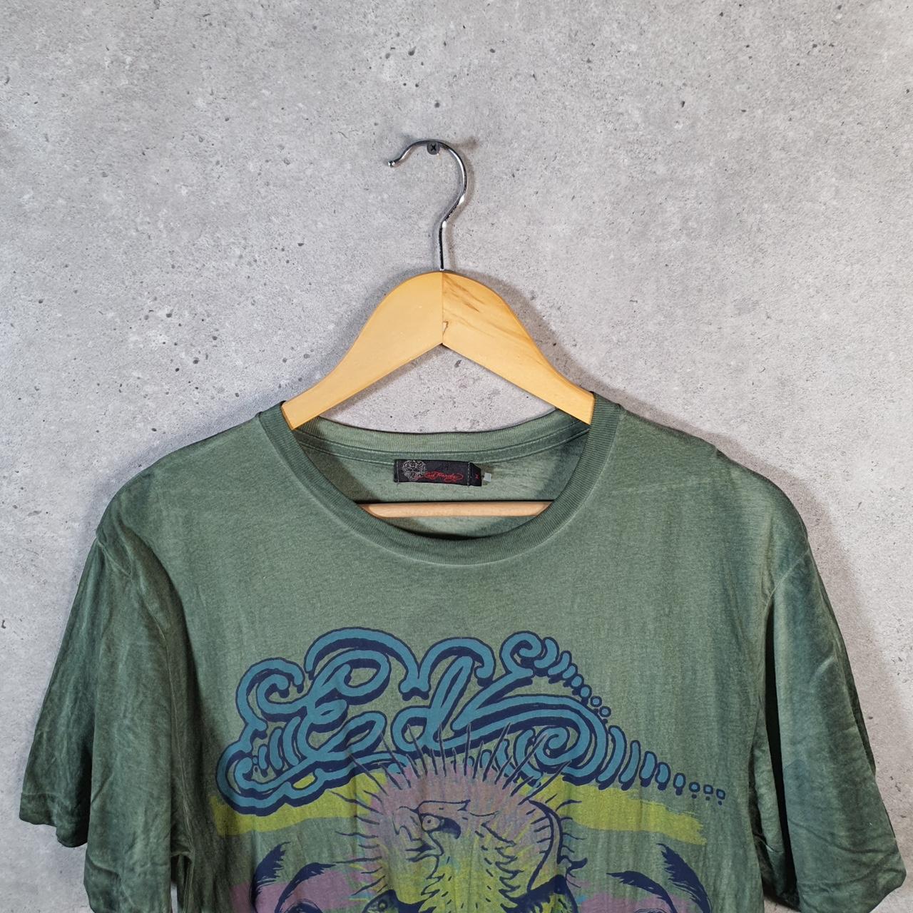 Vintage Ed Hardy T Shirt Men’s Medium Green Christian Audigier Love Heart Graphic Skull Y2K Big Fish Vintage