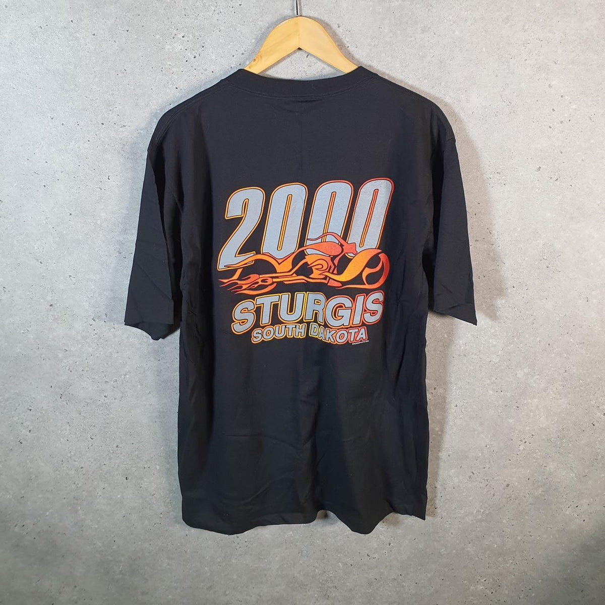 Vintage PowerPro Oneita USA Sturgis 2000 South Dakota Single Stitch T Shirt Men’s Large Black Big Fish Vintage