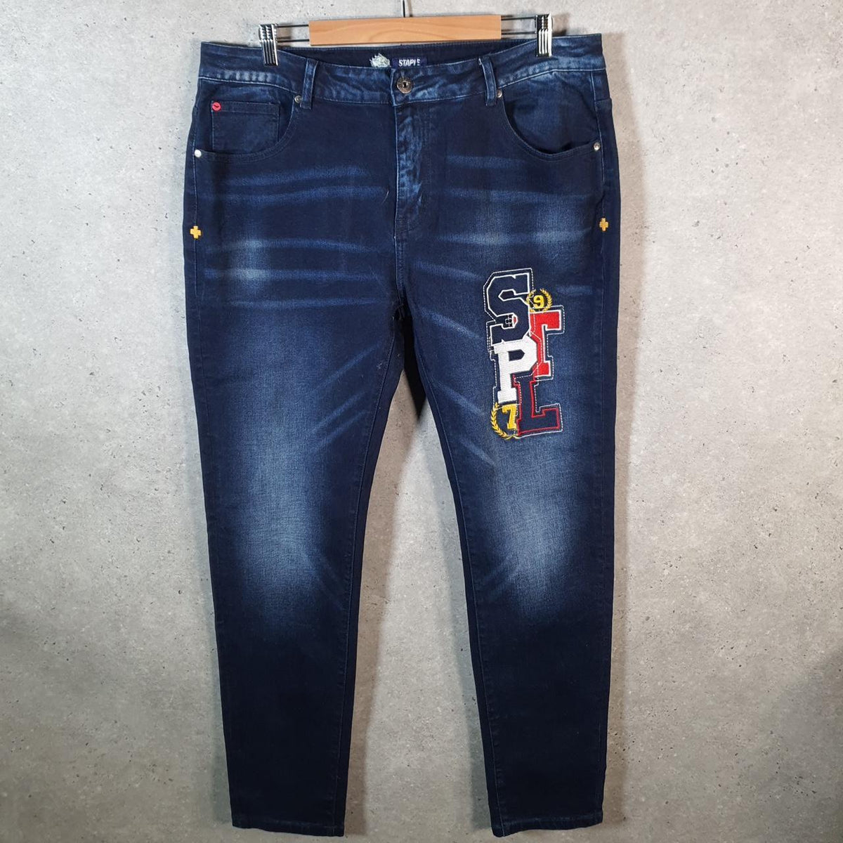 Vintage Staple World Champs Y2K Hip Hop Jeans Mens W36 Blue Denim Big Fish Vintage