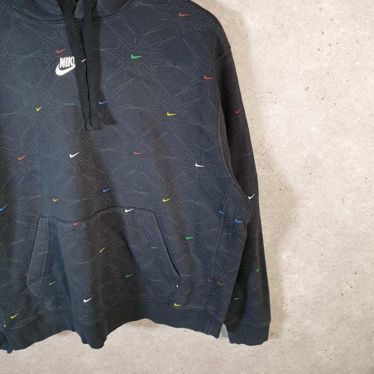 Vintage Nike Club All Over Print AOP Hoodie Men’s Large Black Embroidered Pullover