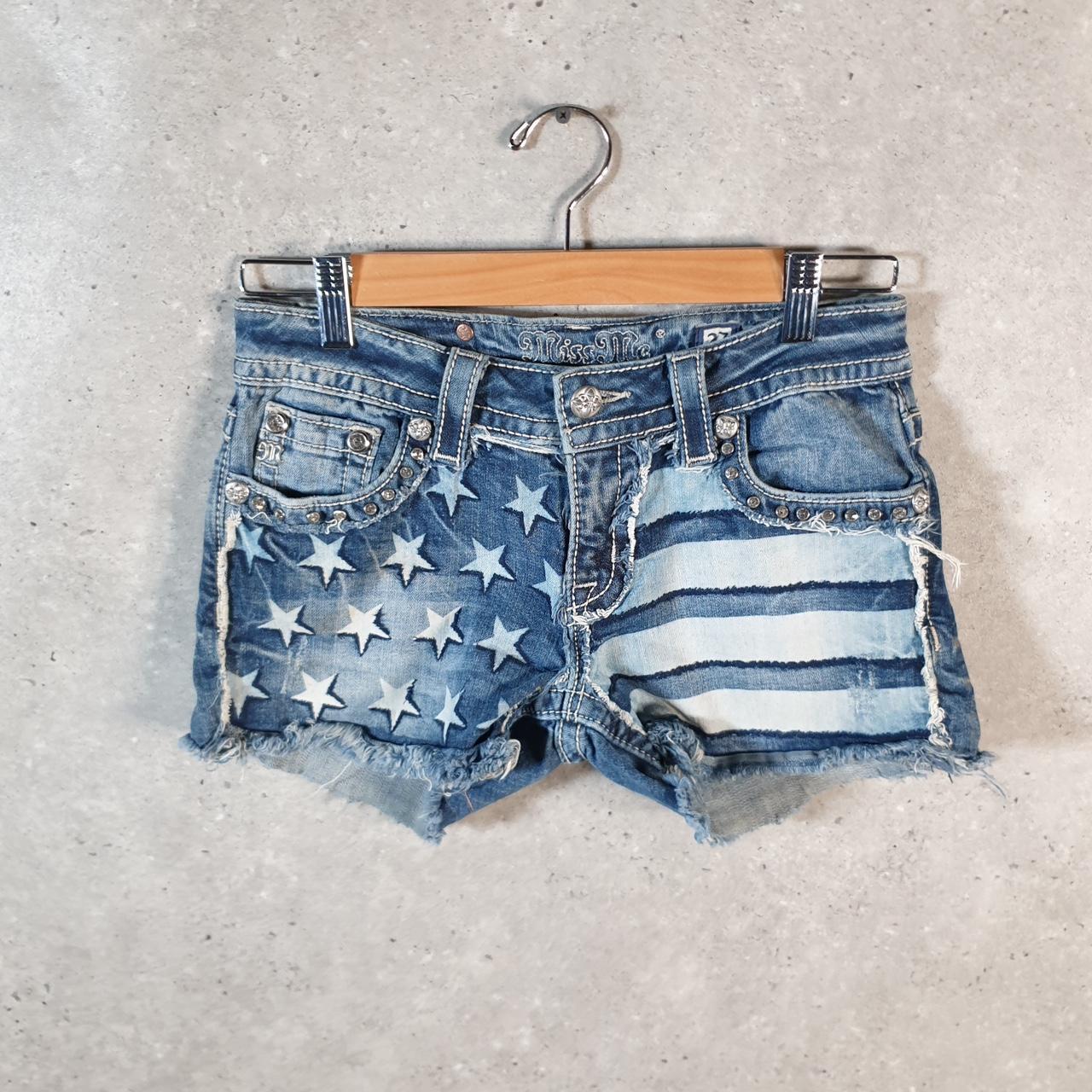 Vintage Miss Me Baggy Y2K Hip Hop Jeans Shorts Jorts Womens W27 Blue Denim Low Rise