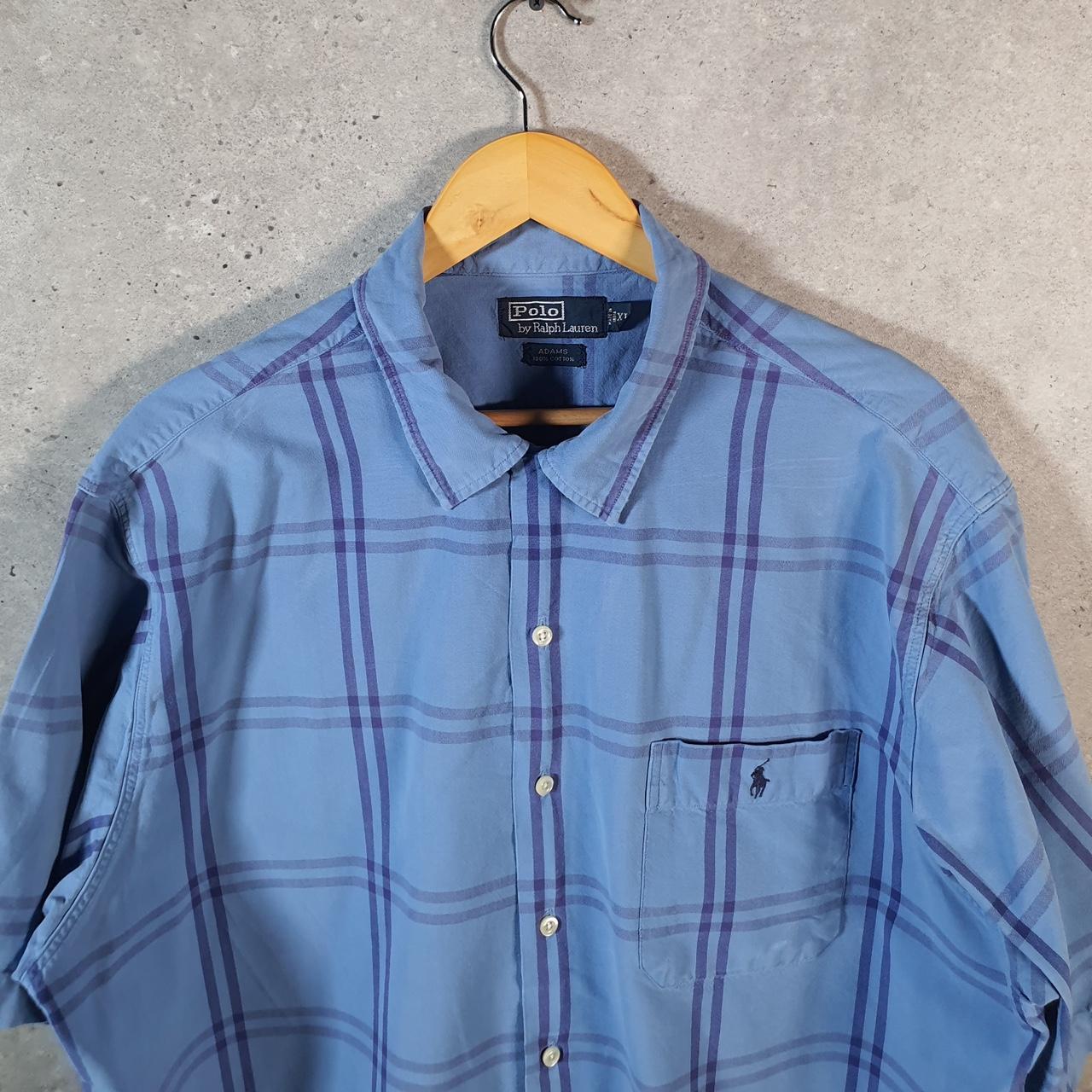 Vintage Ralph Lauren Button Down Shirt Men’s XL Blue Adams Checkered Pony Casual C8470