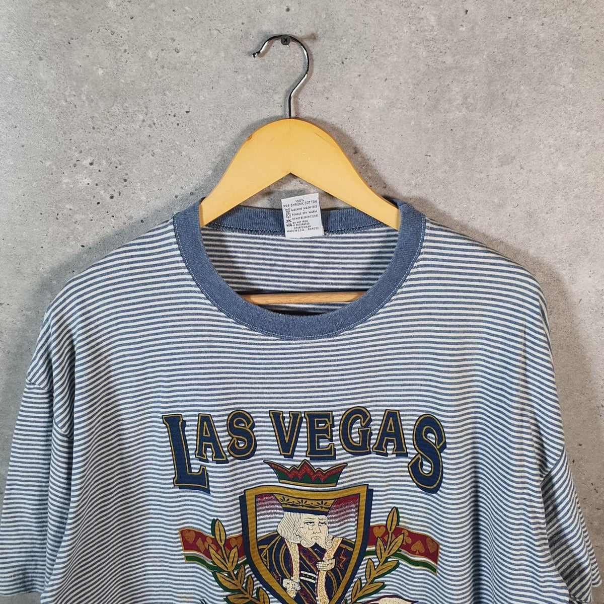 Vintage Cal Cru Las Vegas Nevada 90s USA Single Stitch T Shirt Men’s XL Blue Striped