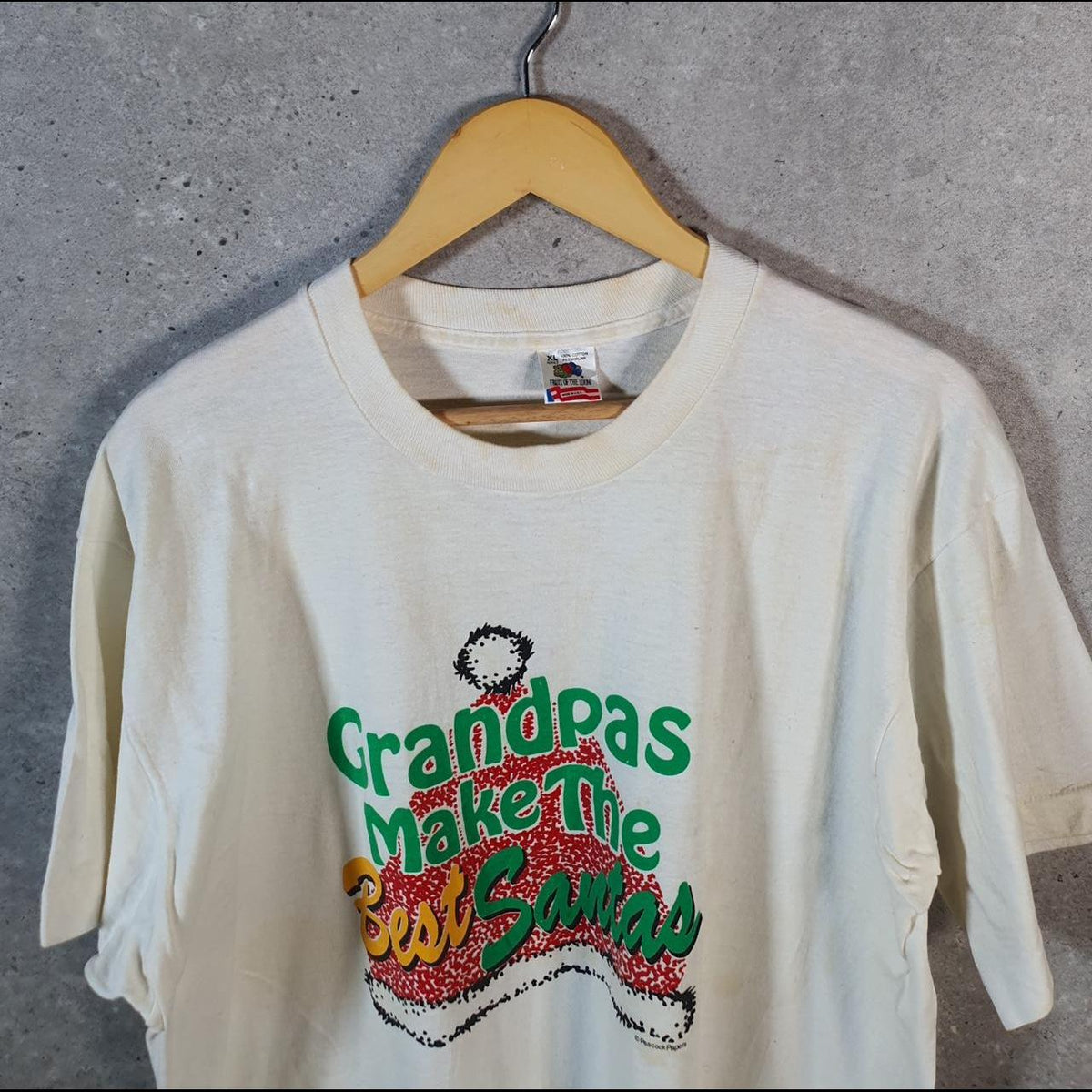 Vintage Fruit of the Loom Grandpa Christmas Santa 90s Single Stitch T Shirt Men’s XL White C9257