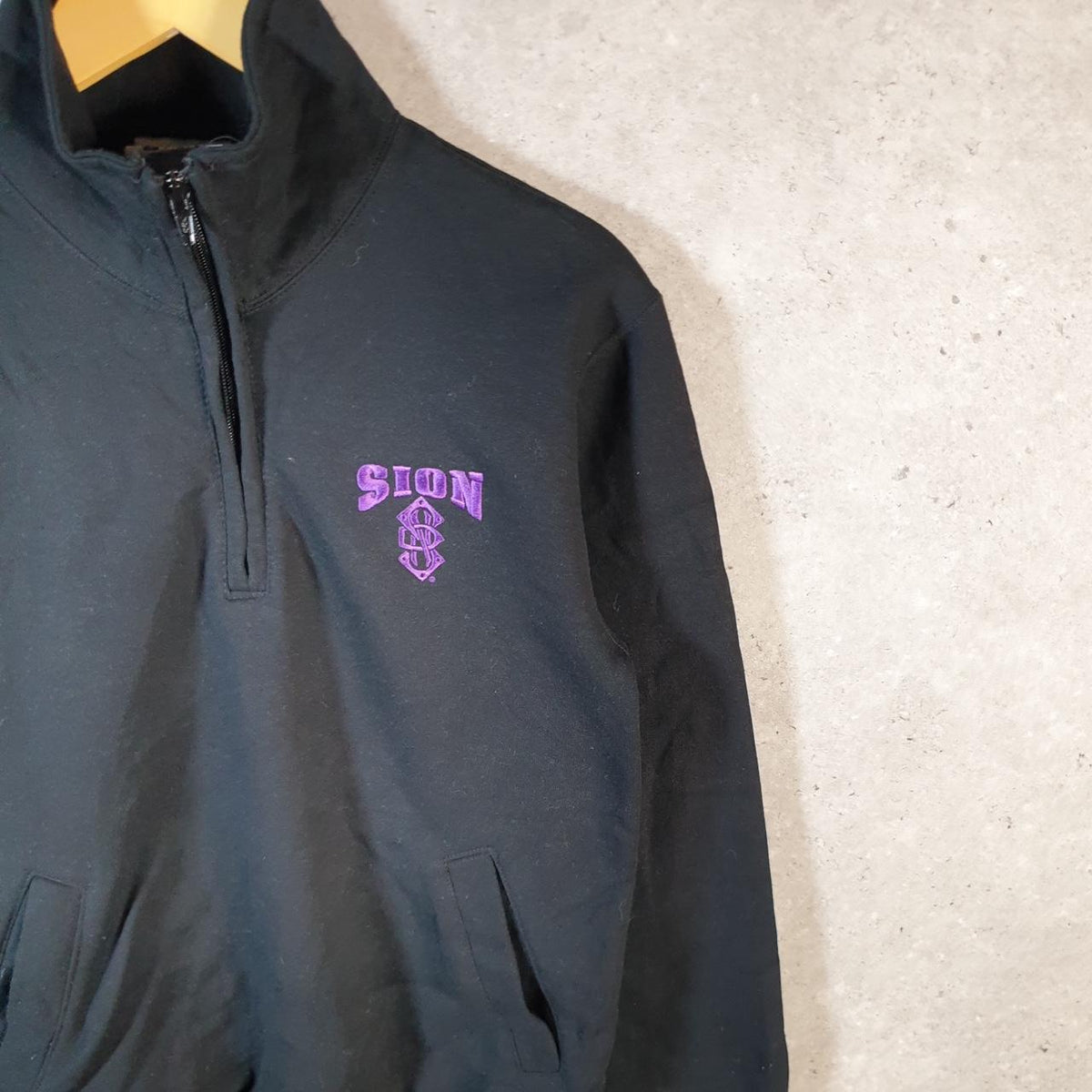 Vintage Champion 1/4 Zip Sweatshirt Men’s Small Black USA Pullover Sion Pro Sport