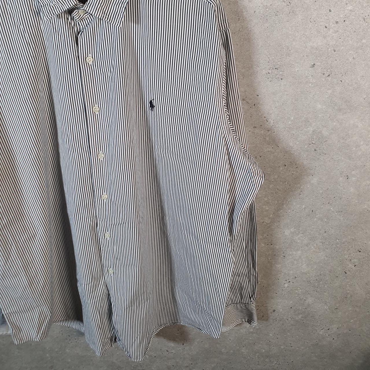 Vintage Ralph Lauren Button Down Shirt Men’s 2XL Grey Striped Bradford Classic Fit Pony