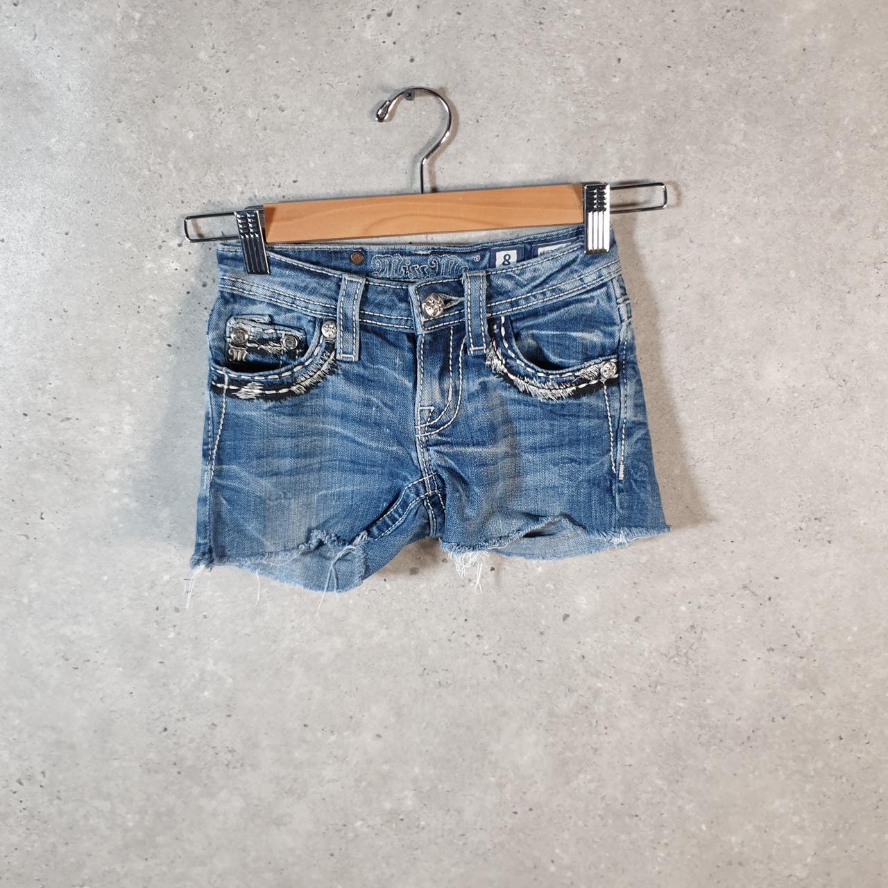 Vintage Miss Me Baggy Y2K Hip Hop Jeans Shorts Jorts Girls 12 Years Old Blue Denim Low Rise
